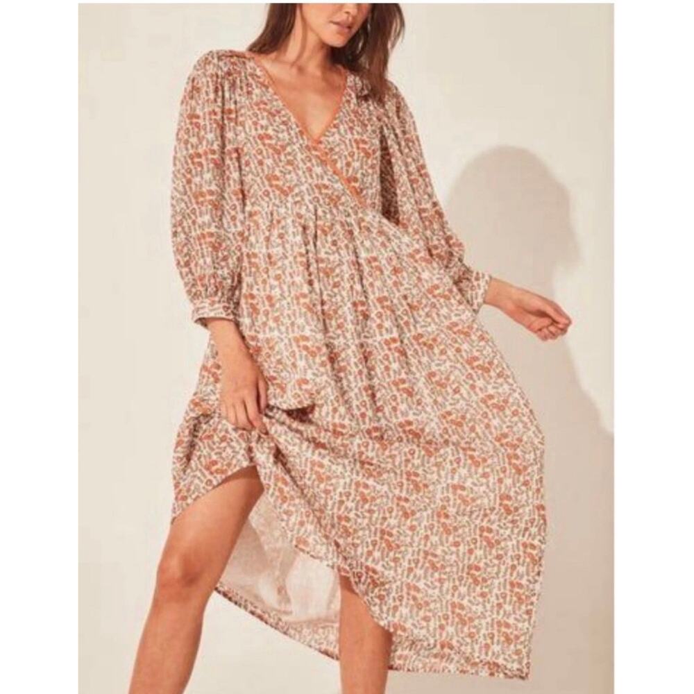 Daughters of India Binita Block Print Maxi Dress Apricot Size Small